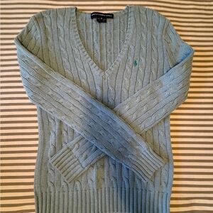 Ralph Lauren Sport Classic Women's Light Blue Cable V-Neck Sweater